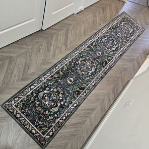 Runner Area Rug 2'x10' Washable Soft Non-Slip Emerald Green Forest Floral